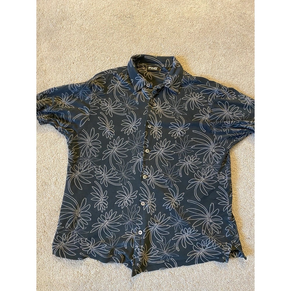 Ping Shirt Mens M Black Floral Geometric Silk Button Up Golf Outdoors